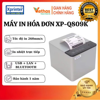  Máy in hóa đơn tốc độ cao Xprinter XP-Q809K - Máy in bill khổ K80 kết nối USB + LAN + BLUETOOTH