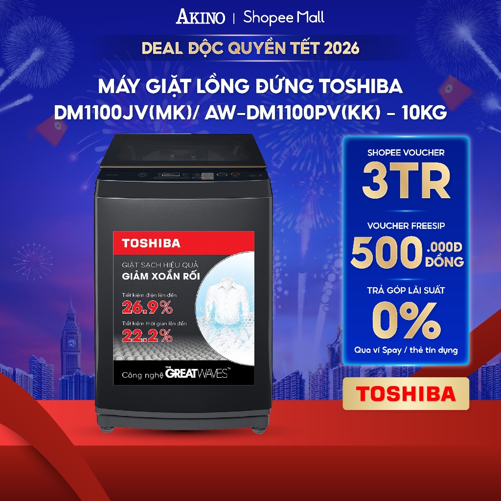 Máy giặt Lồng Đứng Toshiba 10 KG DM1100JV(MK)/ AW-DM1100PV(KK) - Bảo Hành Chính Hãng