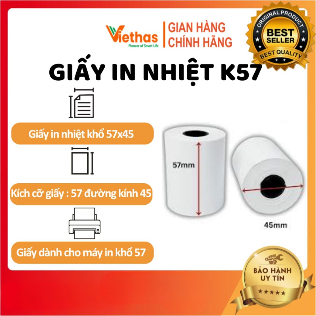 Thùng 100 Cuộn Giấy in Nhiệt K57x45 (57mmx45mm) K57 in Bill / in Hóa Đơn Tính Tiền