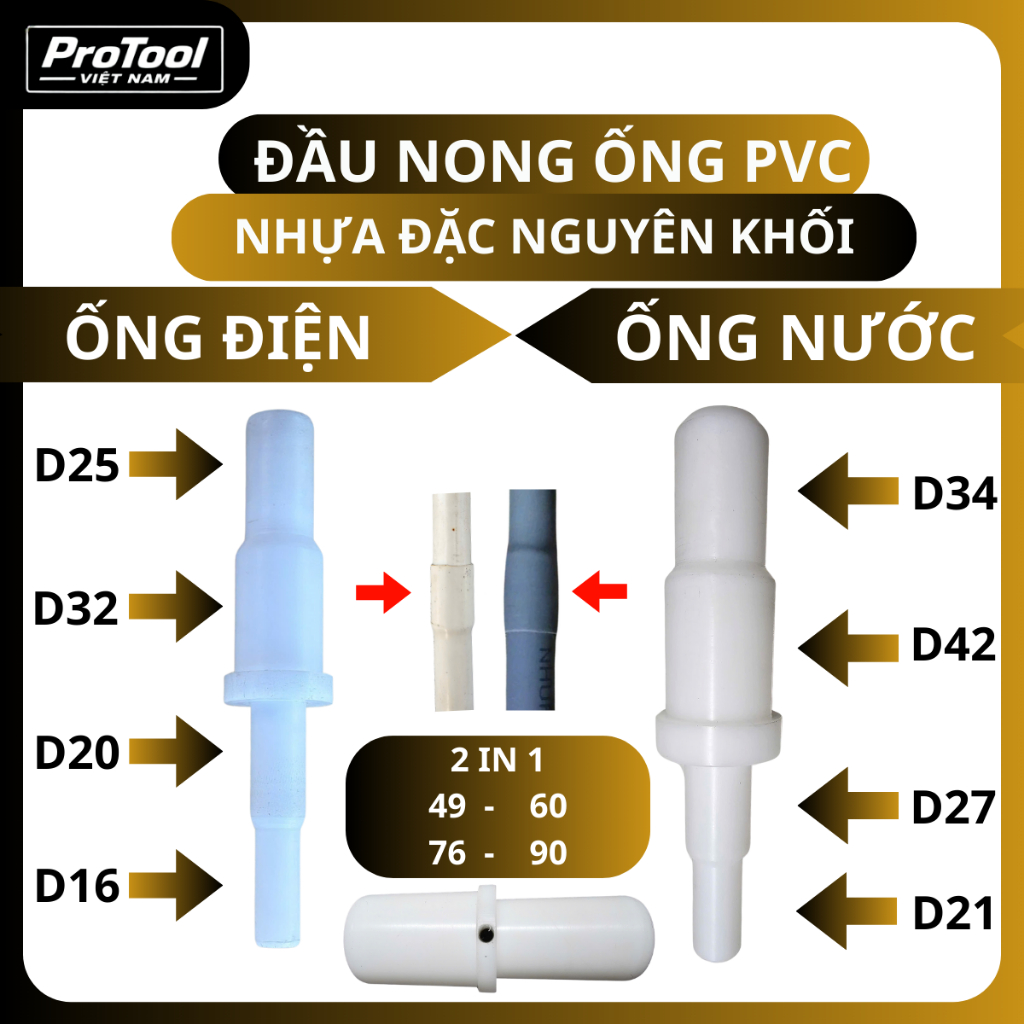 Đầu nong ống PVC đa kích thước 3,4 Trong 1 ống điện, nước 21,27,34,42,49,60 – giải pháp cho thợ điện nước