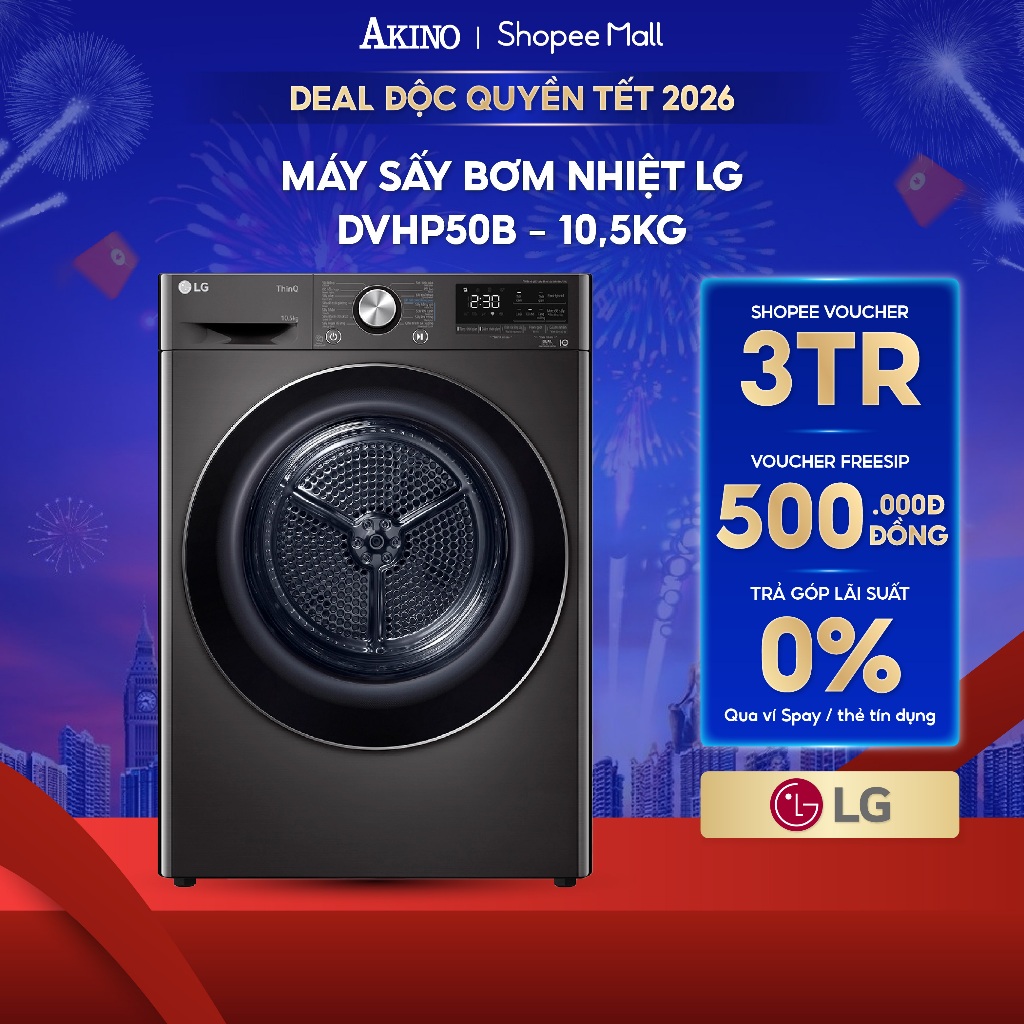 Máy sấy Lồng Ngang bơm nhiệt LG 10.5 kg DVHP50B - Hàng Chính Hãng