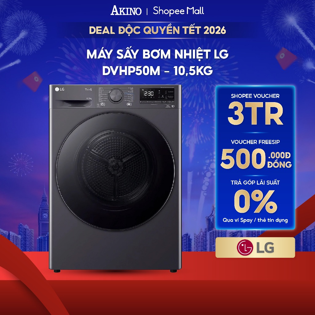 Máy sấy bơm nhiệt LG 10.5 kg DVHP50M - Hàng Chính Hãng
