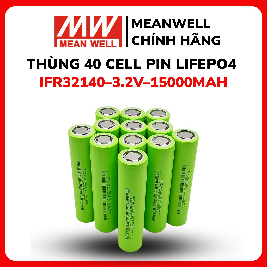 Thùng 40 cell pin sắt IFR 32140 LiFePo4 3.2V 15000mAh dòng xả liên tục 45A (3C)-Hàng mới chính hãng