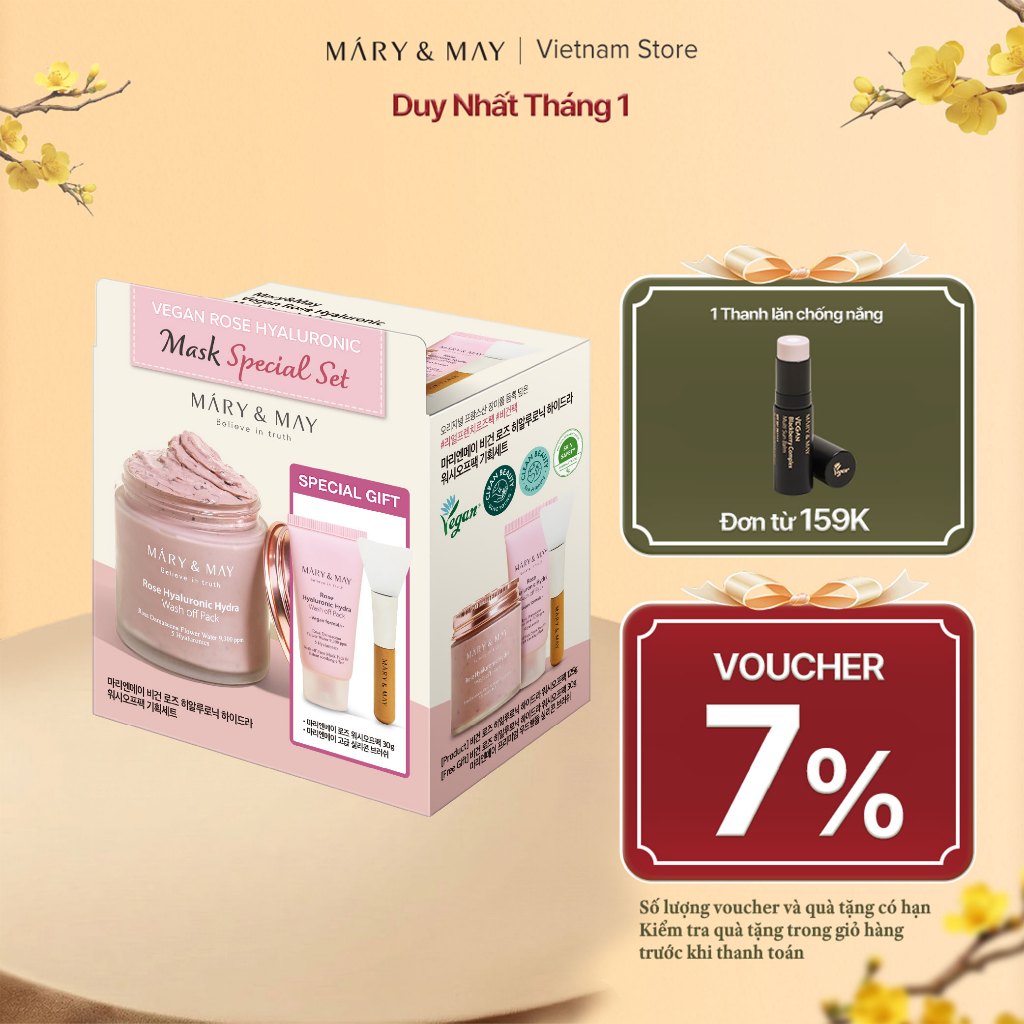 [DATE 11/2026] Set mặt nạ đất sét cấp ẩm Vegan Rose Hyaluronic Mask (125g +30g)