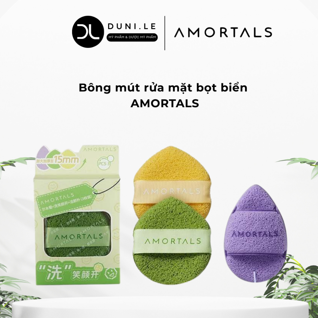 Bông mút rửa mặt bọt biển AMORTALS Mút Amortals hình giọt nước làm sạch da mặt | Duni Le Cosmetics