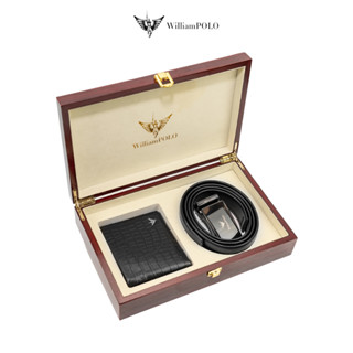 Quà tặng cao cấp Combo ví và thắt lưng nam chất liệu da bò Williampolo chính hãng kèm túi xách 20953