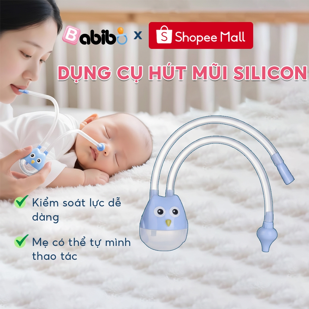 Ống hút mũi cho bé BABIBO – Silicone y tế mềm, hút mũi bằng miệng, chống trào ngược an toàn