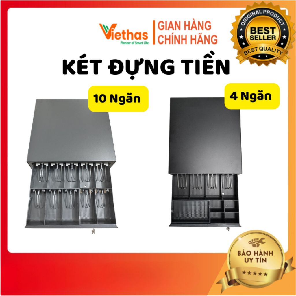 Két thu ngân, Két tiền, Ngăn kéo đựng tiền 4 ngăn, 10 ngăn - Bảo hành 12 tháng