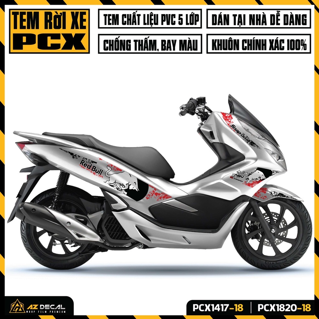 Decal Rời Xe PCX 125 150 160 Mẫu Redbull | PCX-18 | Tem Độ Dán Xe PCX 2014 - 2023 Chống Nước Bền Màu