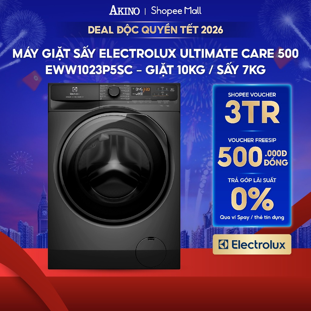 Máy giặt sấy Lồng Ngang Electrolux UltimateCare 500 Inverter giặt 10 kg - sấy 7 kg EWW1023P5SC - Hàn