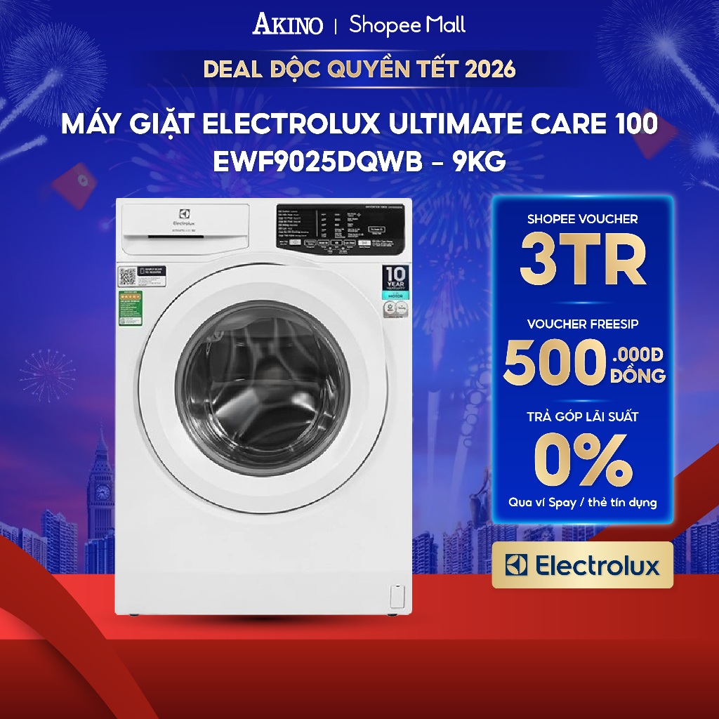 Máy giặt Lồng Ngang Electrolux UltimateCare 100 Inverter 9 kg EWF9025DQWB - Hàng Chính Hãng