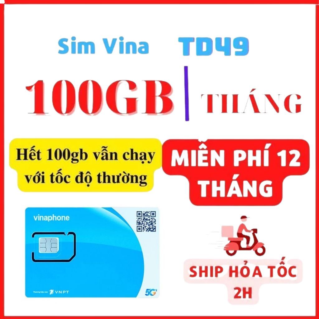 Sim 12 Tháng Vinaphone 12TD49 – 100GB/Tháng – Sim 4G Internet Tốc Độ Cao – Dùng Trọn 1 Năm