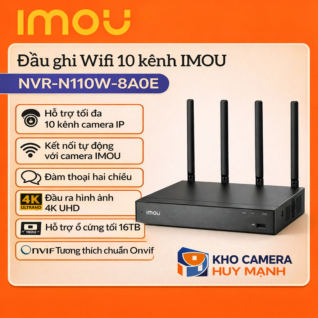 Đầu ghi wifi không dây 10 kênh IMOU mã NVR-N110W-8A0E