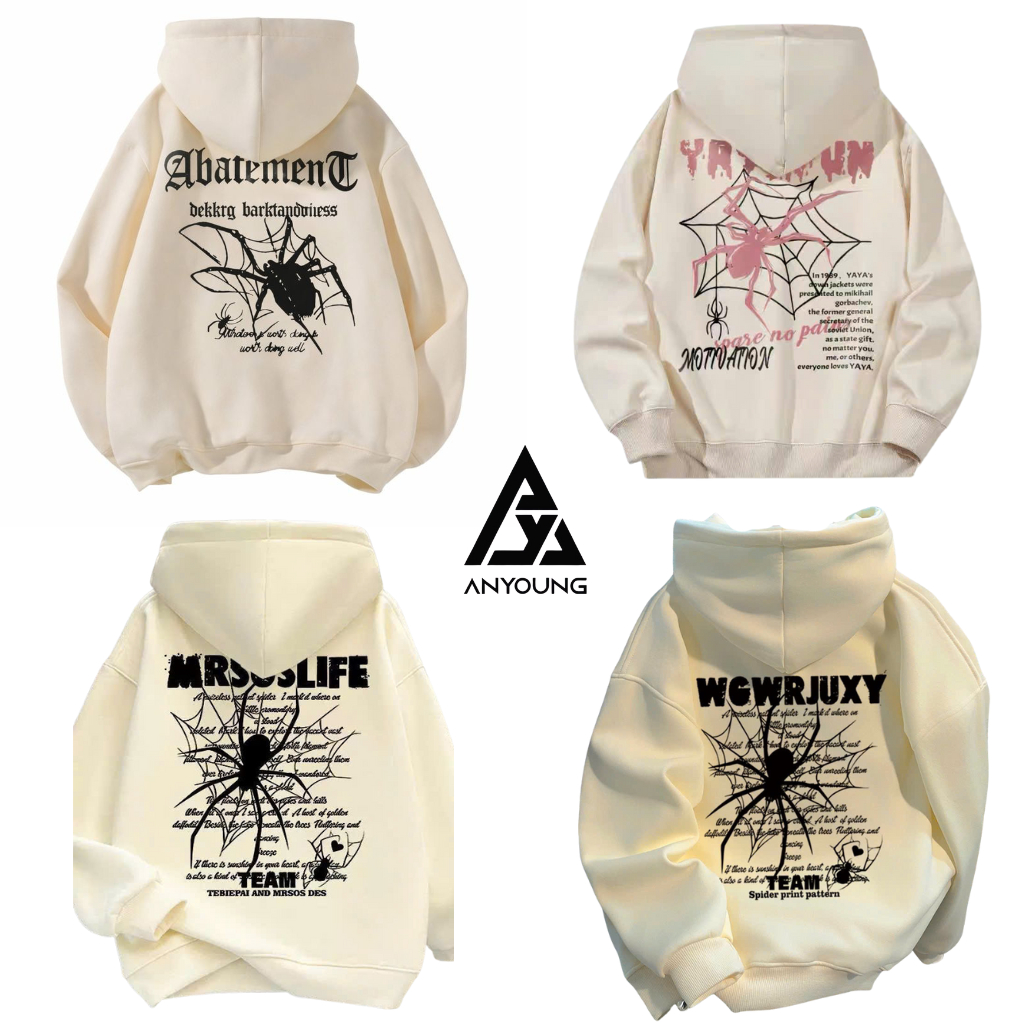 Áo Hoodie Nỉ Bông ANYOUNG Họa Tiết Nhện Spider Web Graphic Form Rộng Oversize Unisex Hàn Quốc AN672