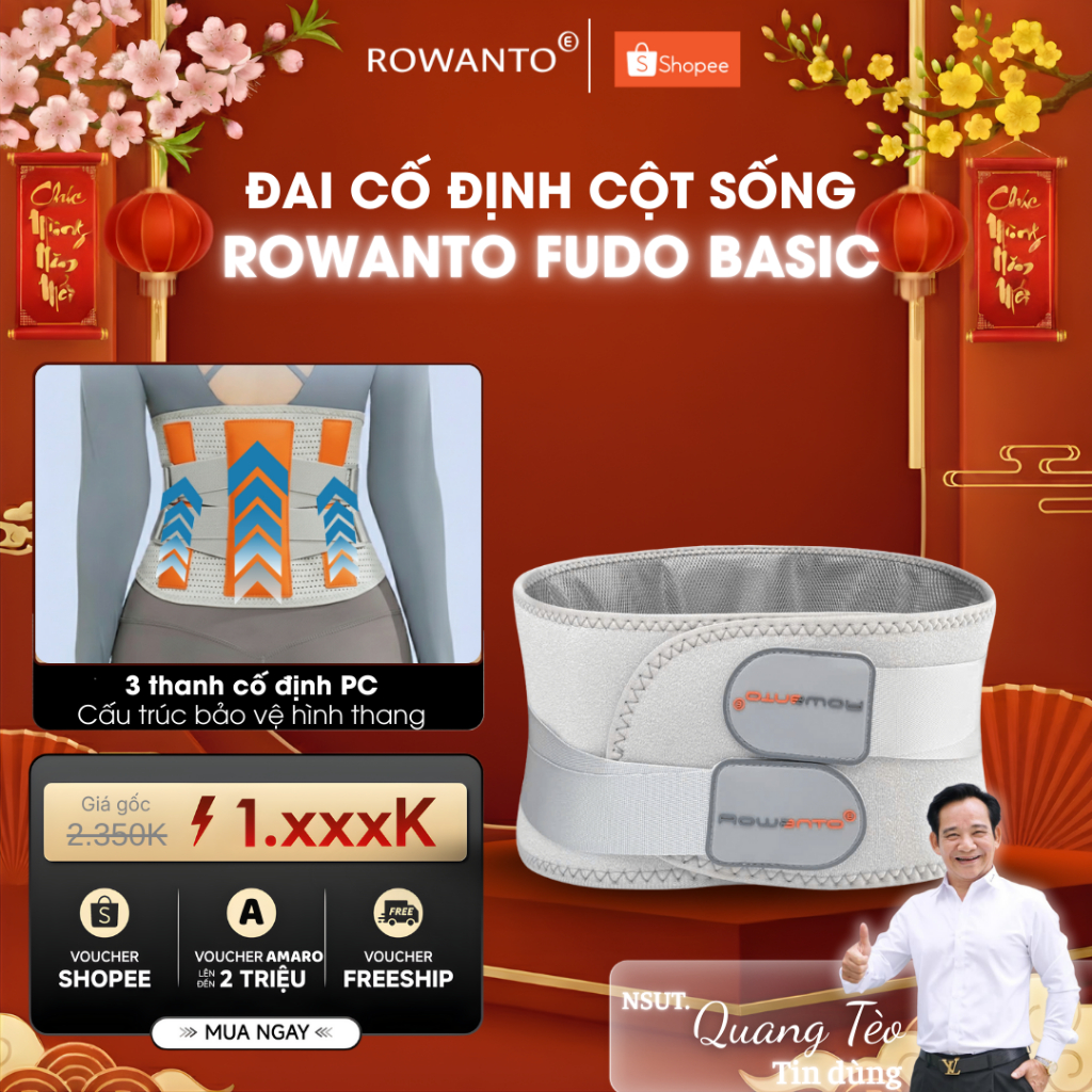 Đai cố định lưng Rowanto Fudo Basic chính hãng chống gù, chuẩn tư thế, giảm đau lưng, chống cong vẹo
