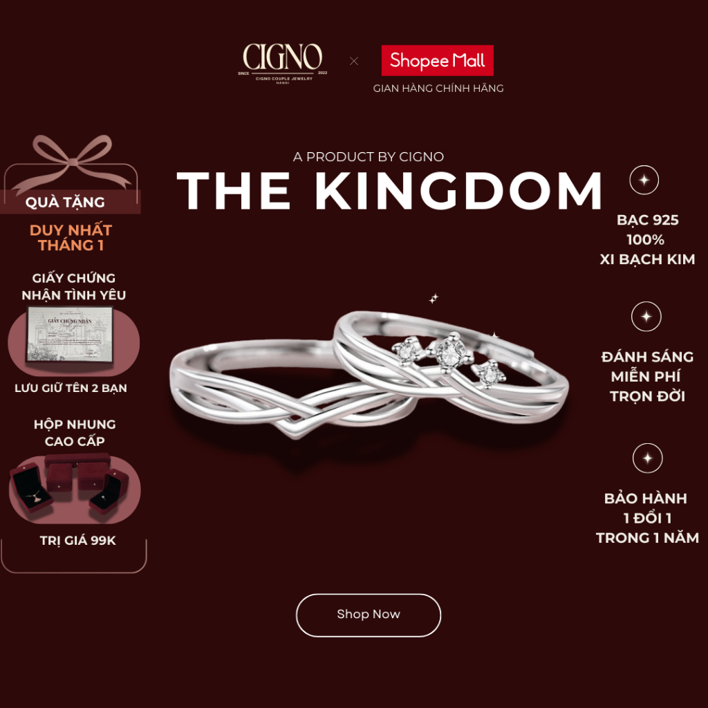 |BẠC 925| Nhẫn bạc đôi The Kingdom CIGNO - BST HE IS MY KING