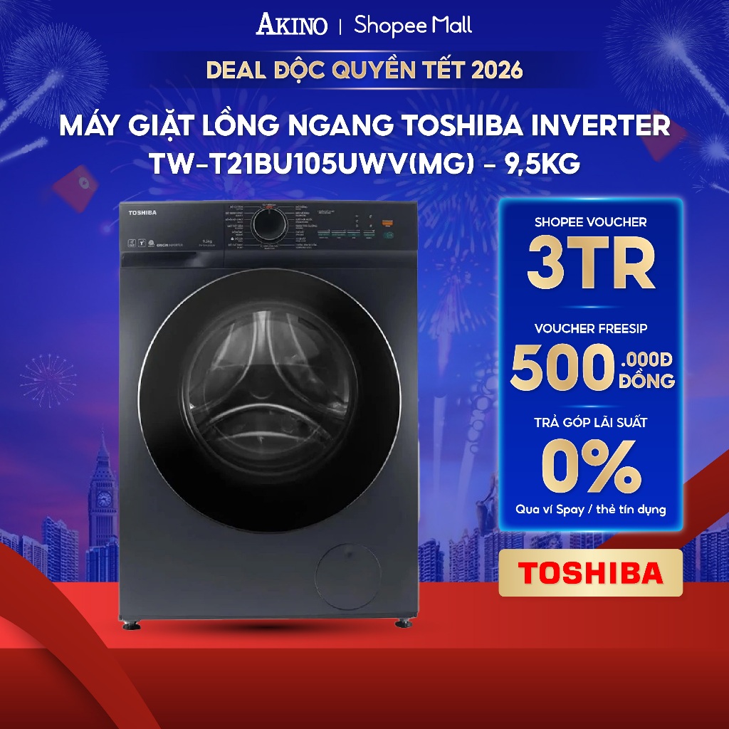 Máy giặt Lồng Ngang Toshiba Inverter 9.5 kg TW-T21BU105UWV(MG) - Hàng Chính Hãng