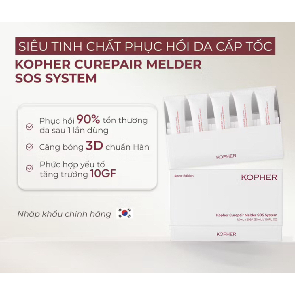 [ Công Ty ] Tinh chất phục hồi da Kopher Curepair Melder SOS System hộp 20 ống