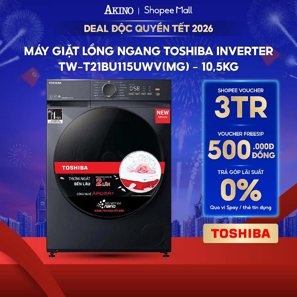 Máy giặt Lồng Ngang Toshiba Inverter 10.5 kg TW-T21BU115UWV(MG) - Hàng Chính Hãng