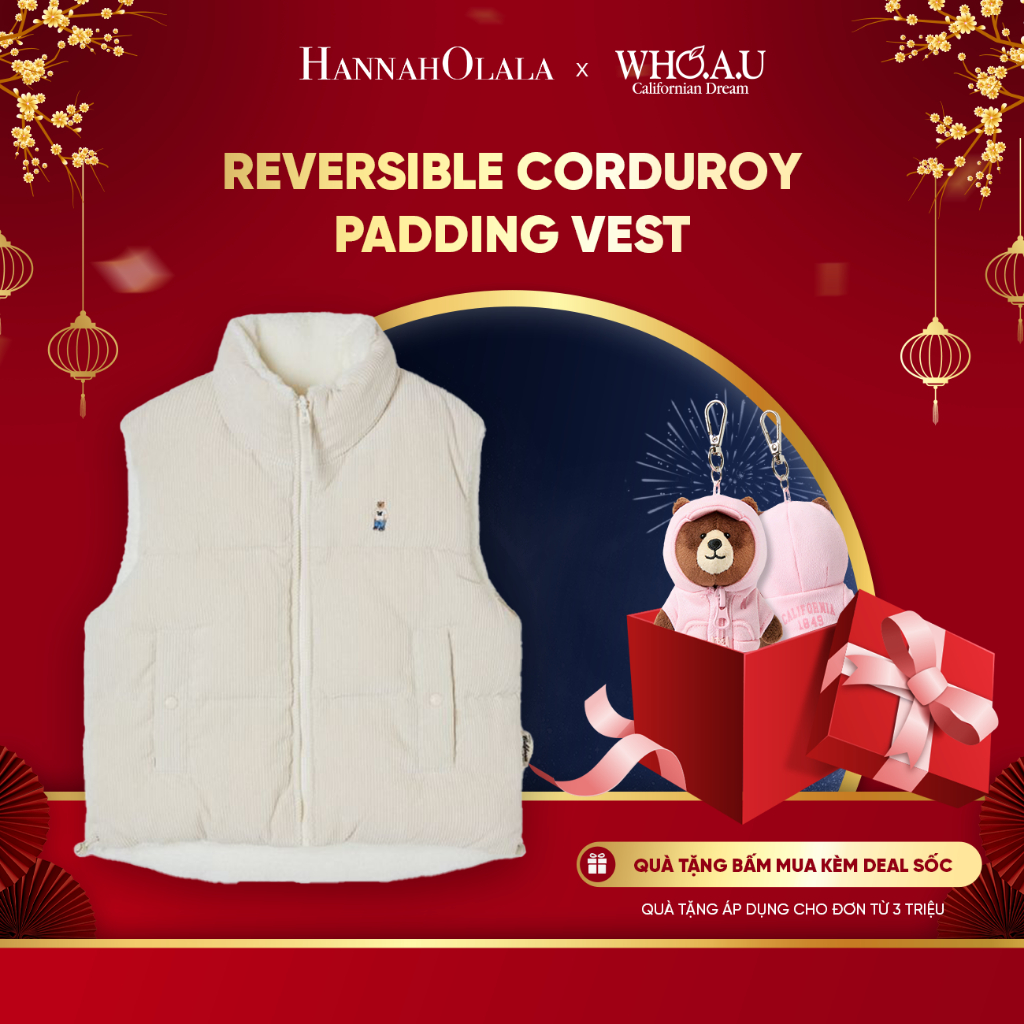 [Hannah x WHO.A.U] Áo Khoác Gi Lê WHO.A.U Reversible Corduroy Padding Vest_WHVWF4912F