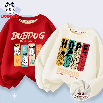 Áo sweater thu đông bé trai BOBDOG, áo ấm bé trai chất nỉ nhung ấm áp in hình HOPE dễ thương cho bé
