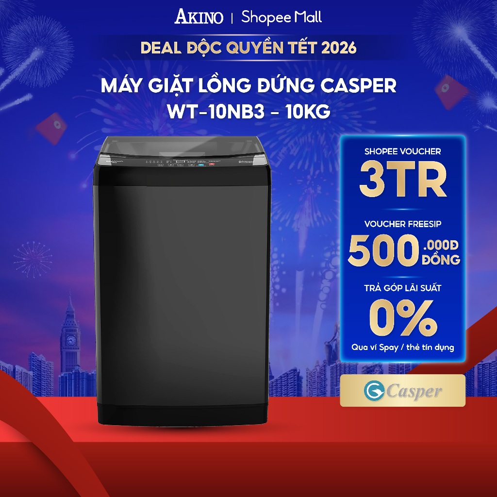 Máy giặt Lồng Đứng Casper 10 kg WT-10NB3 - Hàng Chính Hãng