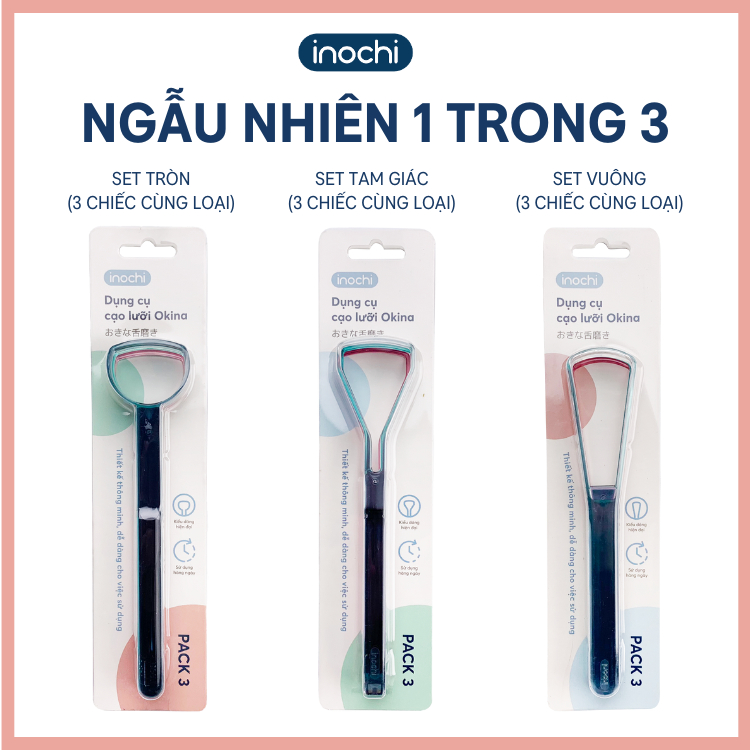 Dụng Cụ Cạo Lưỡi Okina ( Pack 3 Chiếc): Nhựa PETG, Loại Bỏ Vi Khuẩn, Hơi Thở Thơm Tho