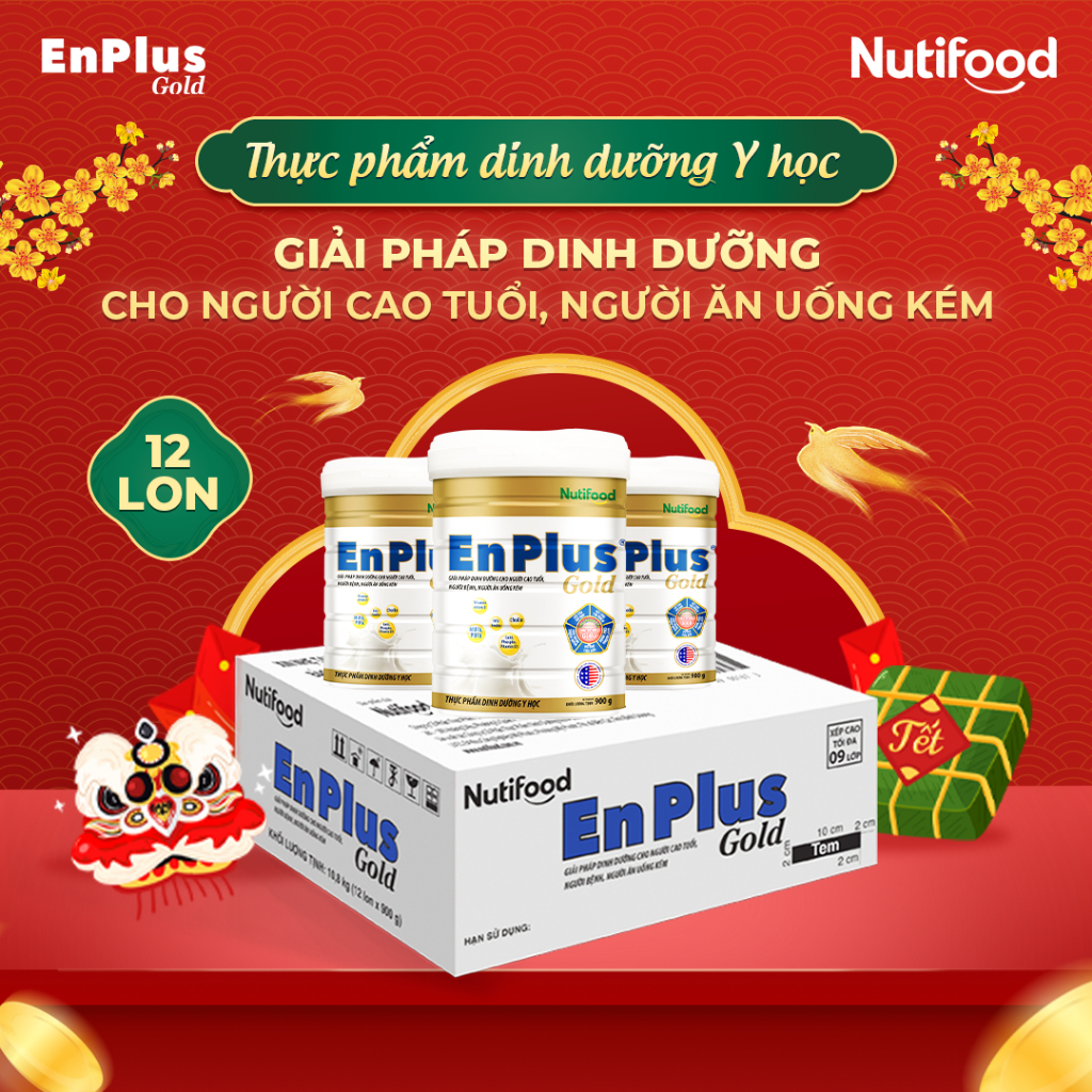 Sữa EnPlus Gold (Thùng 12 Lon 900G) - Nutifood, Dinh Dưỡng Y Học Toàn Diện Cho Người Lớn Tuổi