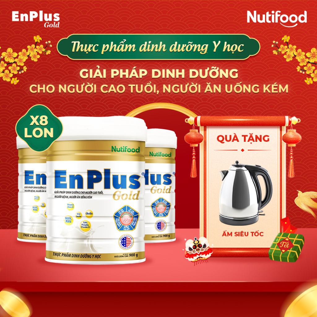 Sữa EnPlus Gold (Combo 8 Lon 900G) - Nutifood, Dinh Dưỡng Y Học Toàn Diện Cho Người Lớn Tuổi