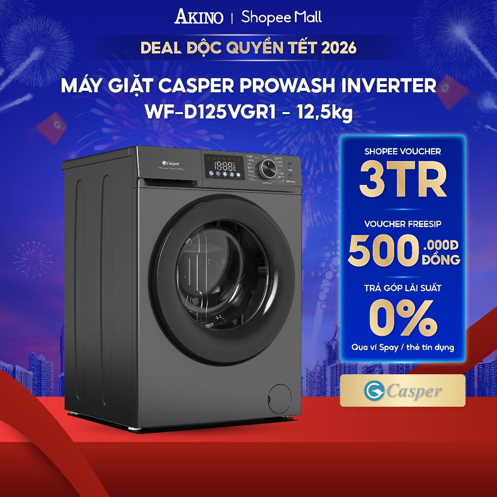 Máy giặt Lồng Ngang Casper ProWash Inverter 12.5 kg WF-D125VGR1 - Hàng Chính Hãng