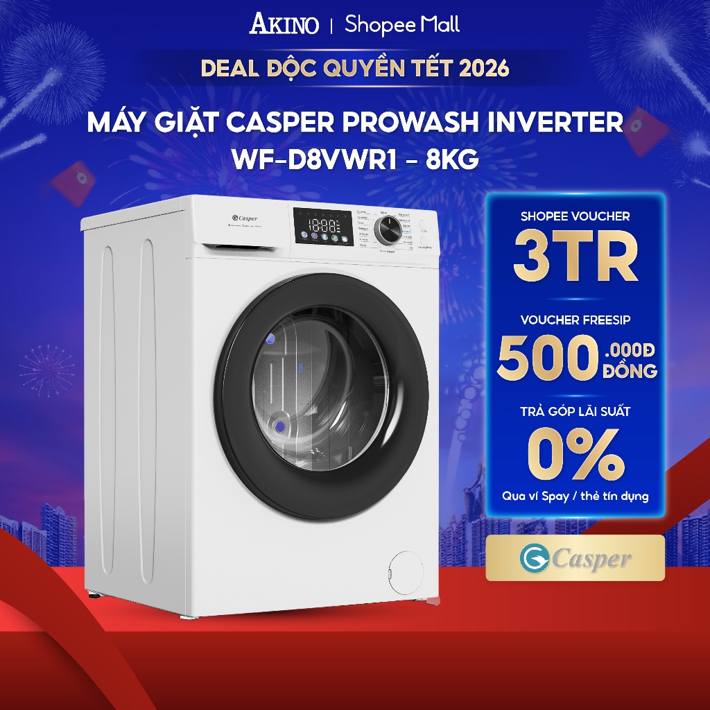 Máy giặt Lồng Ngang Casper ProWash Inverter 8 kg WF-D8VWR1 - Hàng Chính Hãng