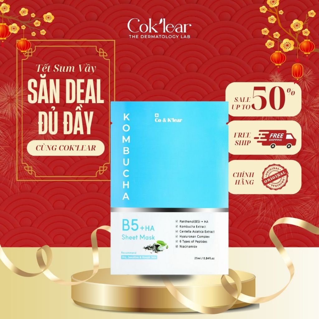 1 miếng Co&K'lear B5 HA Kombucha Detox Mask Phục Hồi & Dưỡng Ẩm