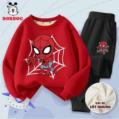 Bộ quần áo bé trai BOBDOG nỉ nhung dài tay thu đông, set đồ cho bé dày ấm hình người nhện RU1-BDO60