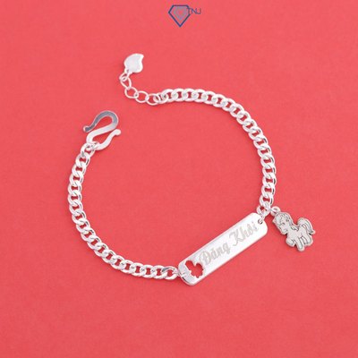 Lắc tay bạc cho bé charm hình ngựa mẫu thanh bạc khắc tên theo yêu LTT0206 - Trang Sức TNJ