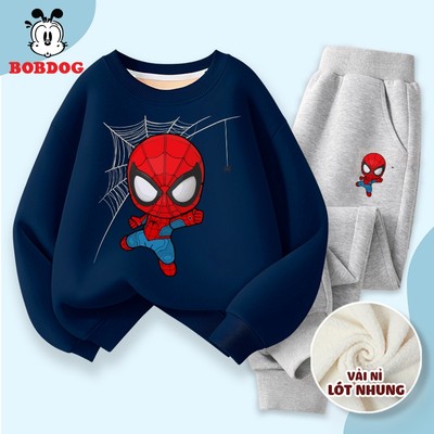 Bộ quần áo bé trai BOBDOG, set đồ thu đông cho bé chất nỉ nhung dày dặn hình người nhện RU1-BDO58