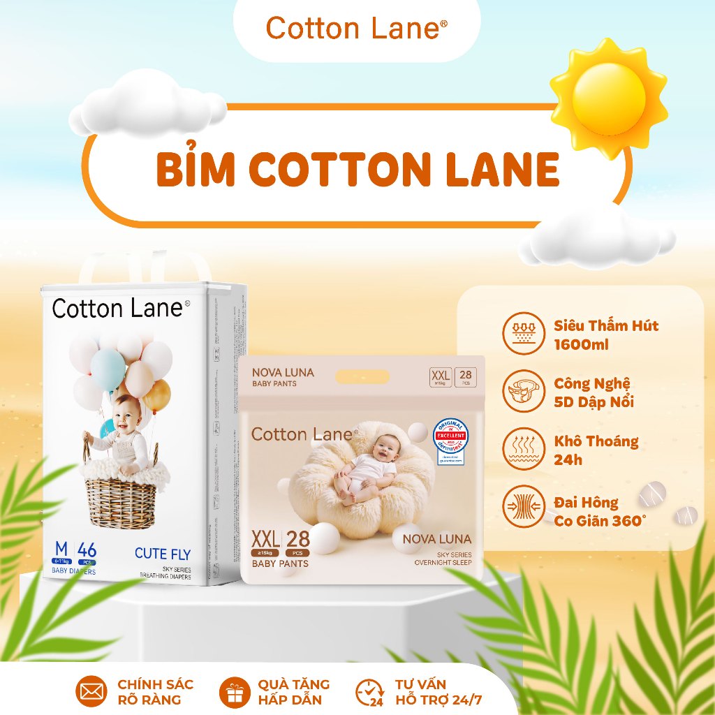 Bỉm Cotton Lane Hà Lan Chính Hãng Siêu Mềm Thấm Hút Tốt Đủ Size NB,S,M,L,XL