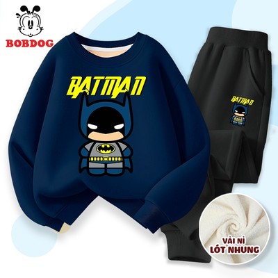 Set đồ đông cho bé trai BOBDOG bộ đồ thu đông chất nỉ nhung ấm áp in hình người dơi Batman RU1-BDO59
