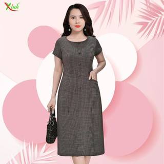 Đầm Suông Caro nhuyễn phối nút sang trọng DL506