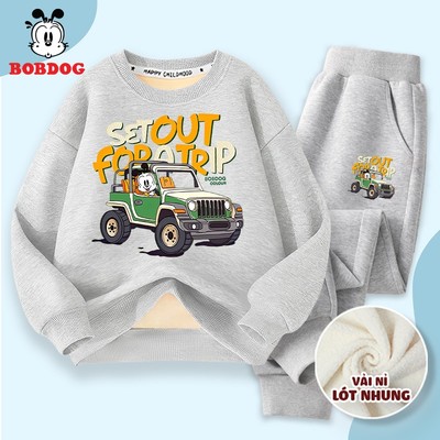 Bộ nỉ nhung cho bé trai BOBDOG dài tay, set quần áo thu đông ấm áp in hình BST ô tô cute RU1-BDO13