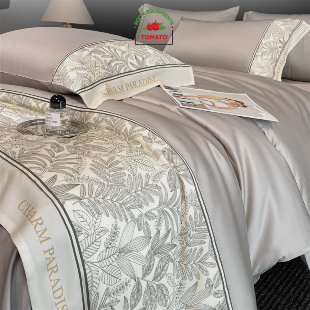 Bộ chăn ga gối Lụa Thái Tomato bedding mềm, mịn, mát - gồm chăn hè chần bông, ga giường và 2 vỏ gối 