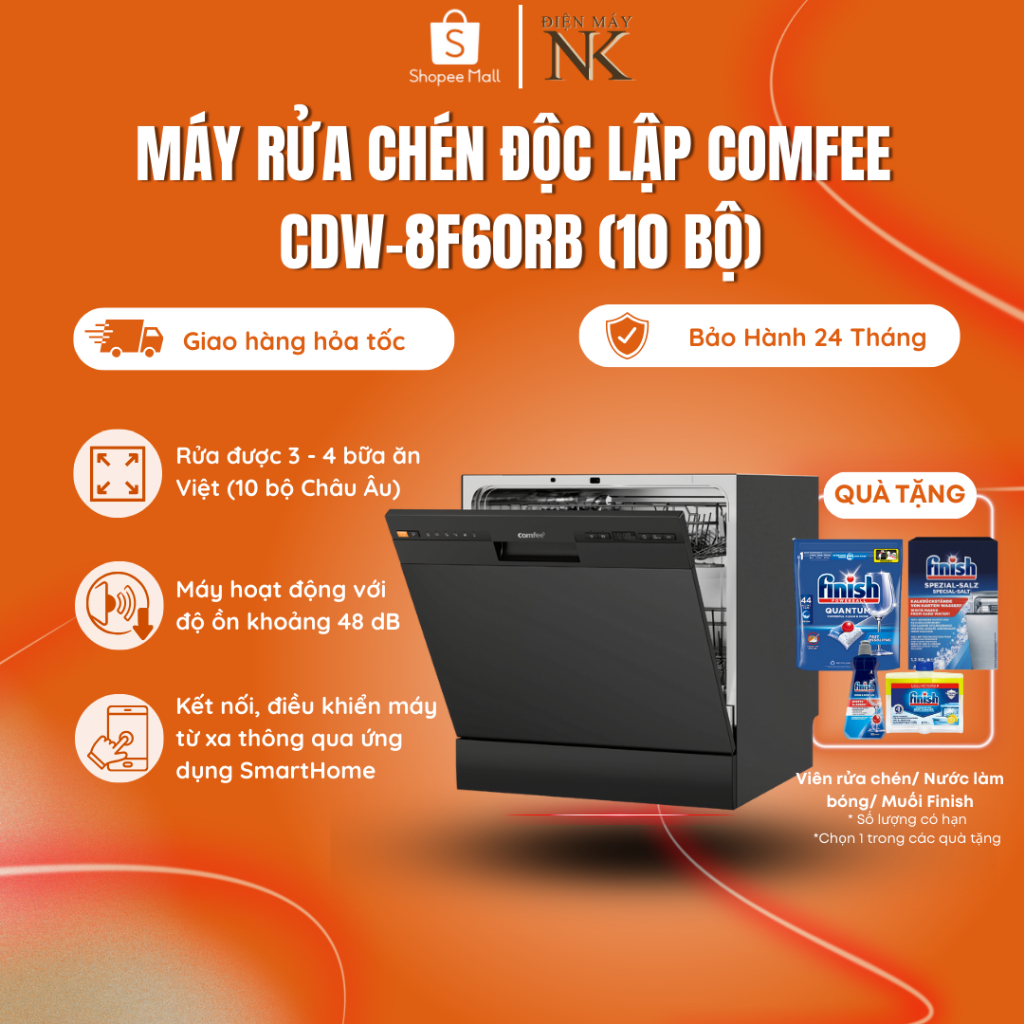 [MIỄN PHÍ LẮP ĐẶT TOÀN QUỐC] Máy rửa chén thông minh Comfee​ CDW-8F60RB 10 bộ - Bảo hành 24 tháng