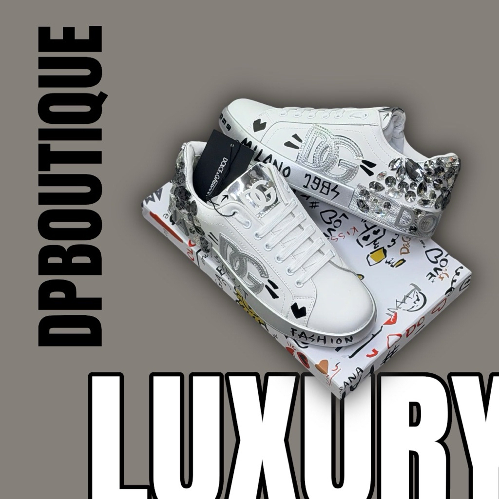 [ DPBoutique.hn 2 ] - Giày Sneaker Trắng Hoạ Tiết Đính Đá Chữ Bạc Cao Cấp - [ Full Box ]