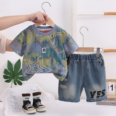 Set Áo Thun Tay Ngắn Ngôi Sao Dây Chuyền Quần Jean Bé Trai 1-5 Tuổi MINTSCLOSET Quảng Châu - TN3688