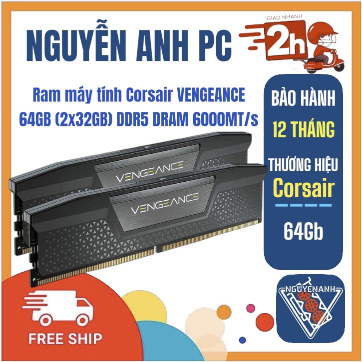 Ram máy tính Corsair VENGEANCE 64GB (2x32GB) DDR5 DRAM 6000MT/s