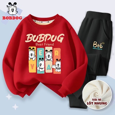 Bộ nỉ bé trai BOBDOG, set quần áo thu đông cho bé chất nỉ nhung dày ấm in hình cute RU1-BDO01-BDQ01