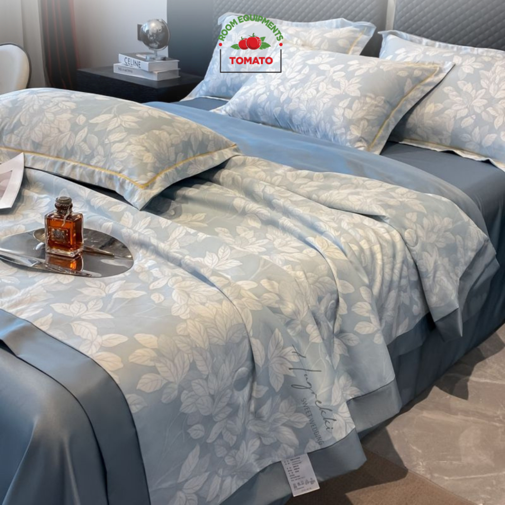 (TẶNG VỎ GỐI ÔM)Bộ Chăn Ga Gối Lụa Thái 6D 4 Món Chăn Trần Bông Nhập Khẩu Tomato Ga Giường 1m6 1m8x2