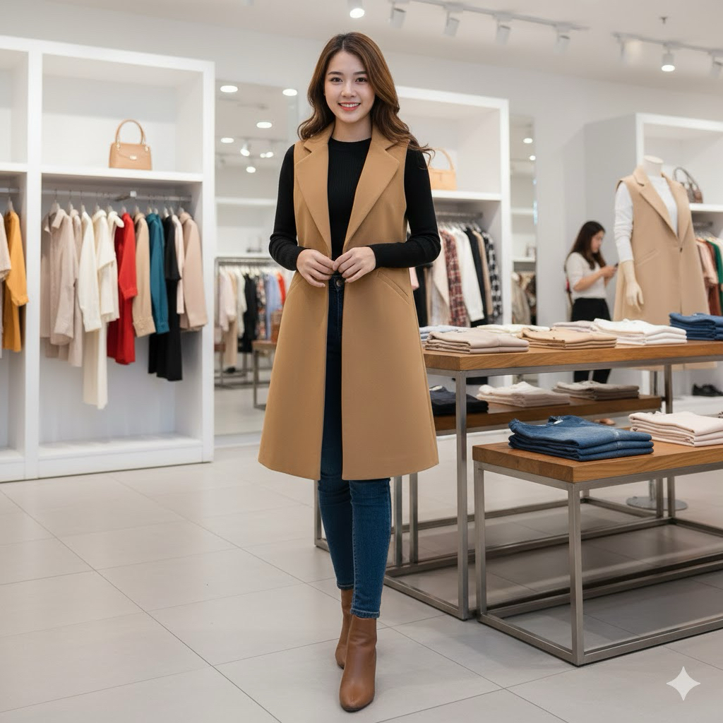 (Tặng bông tai ngọc trai) Áo khoác Gile dạ nữ dáng dài