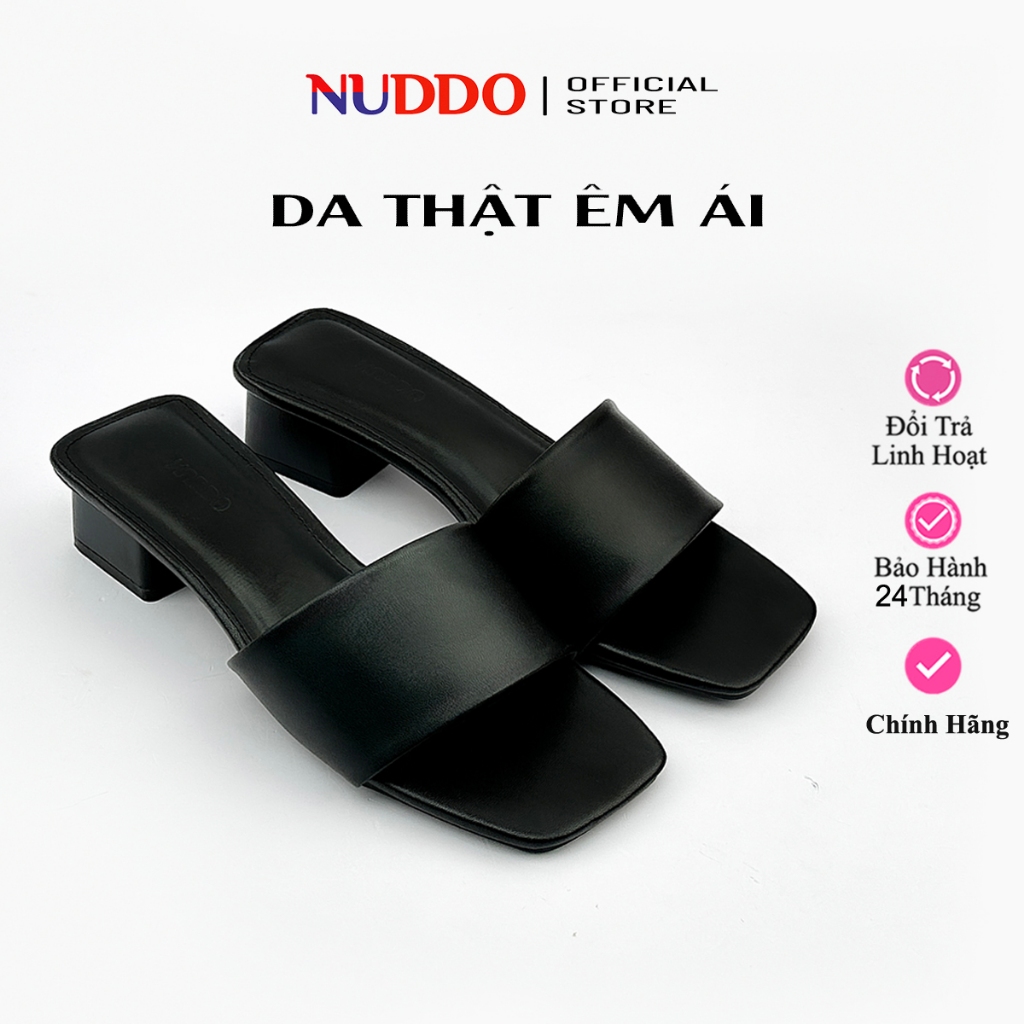 Dép Nữ Quai Ngang Đế Vuông 3 Phân, Guốc Nữ Mũi Vuông Da Thật Êm Chân NUDDO _ND303