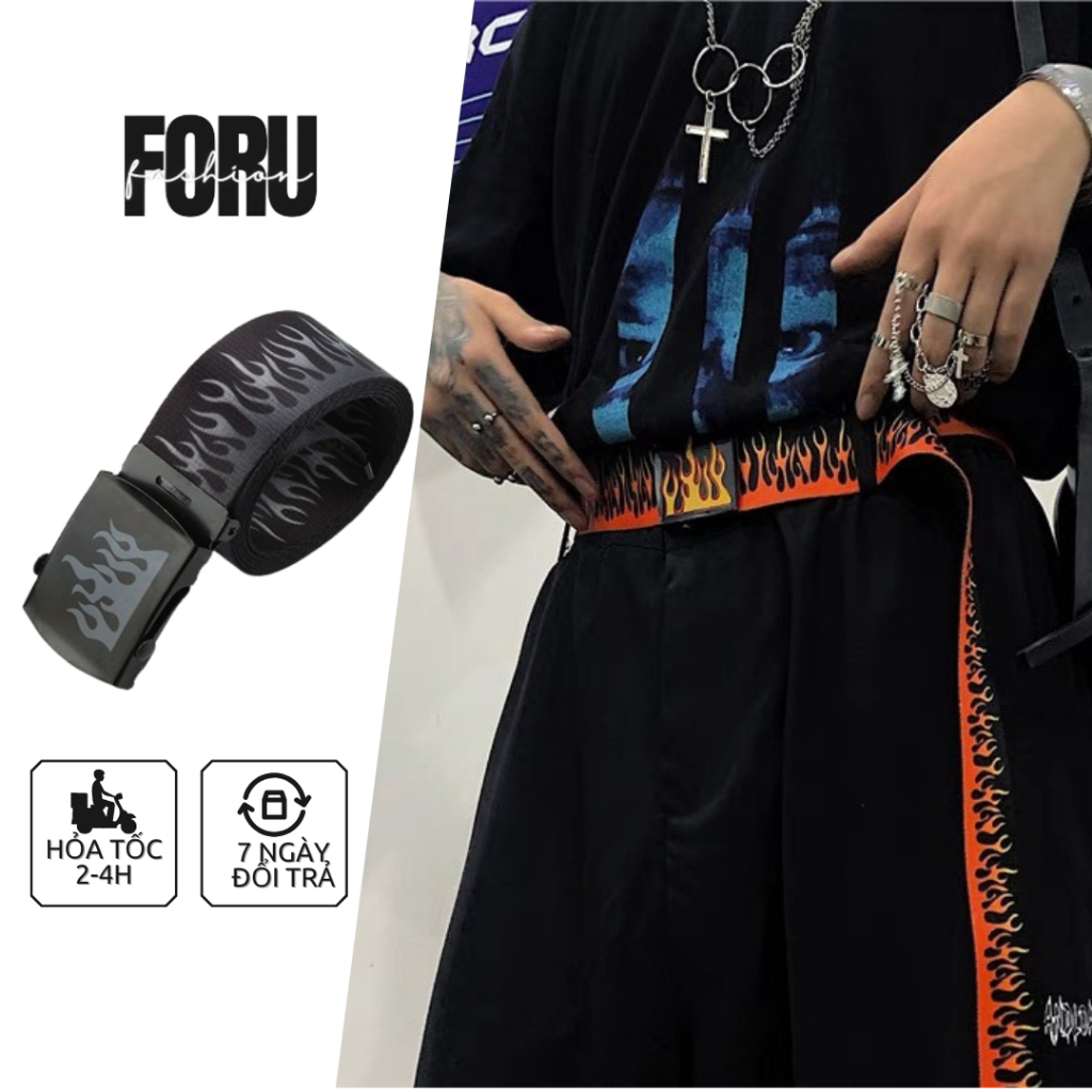 Thắt lưng vải canvas Foru phong cách Hiphop, dây nịt lưng cá tính nhiều màu bản 3.8cm TL20