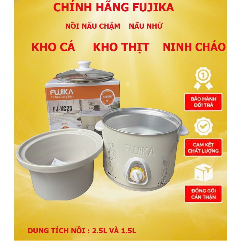 Nồi nấu chậm đa năng, Nồi kho thịt cá, Ninh cháo chậm, Nồi ninh nhừ hạt Chính hãng FUJIKA dung tích 1.5L/2.5L , lõi sứ
